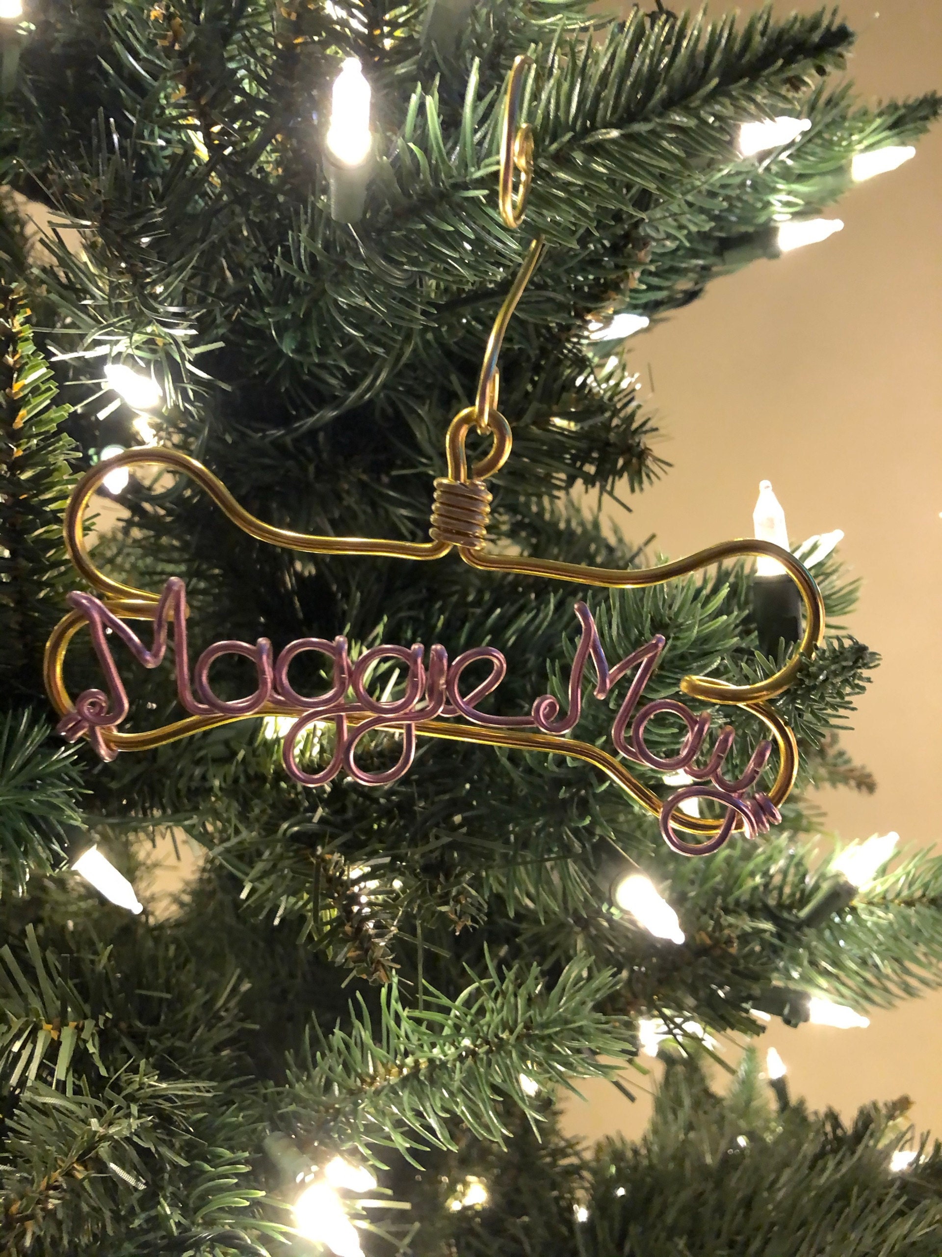 Personalized Pet Ornament - Handcrafted Wire Dog Bone with Pet&#39;s Name - Dog Christmas Gift, Unique Dog Ornament, Hand Shaped Wire Decor