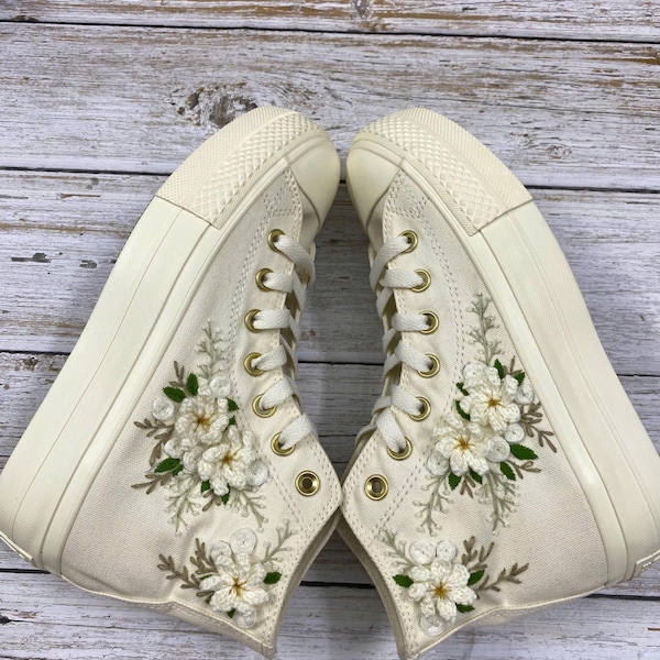 Wedding Converse for Bride, Fall Rustic Flower Embroidered Converse ...