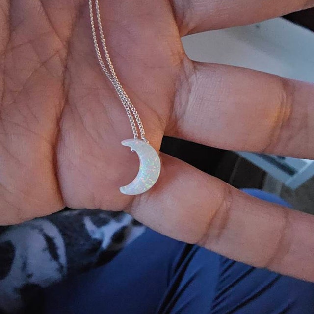 Opal Necklace, Opal Moon Necklace, White Opal Necklace, Opal Gold 