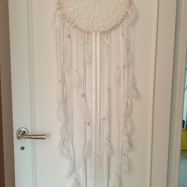 ZLDXDP Dream Catcher Dreamcatcher Plume Mur Fait à La Main Tressé Carillons éoliens For Tenture Murale Voiture Décoration De La Maison (Color : Wit, Size : M