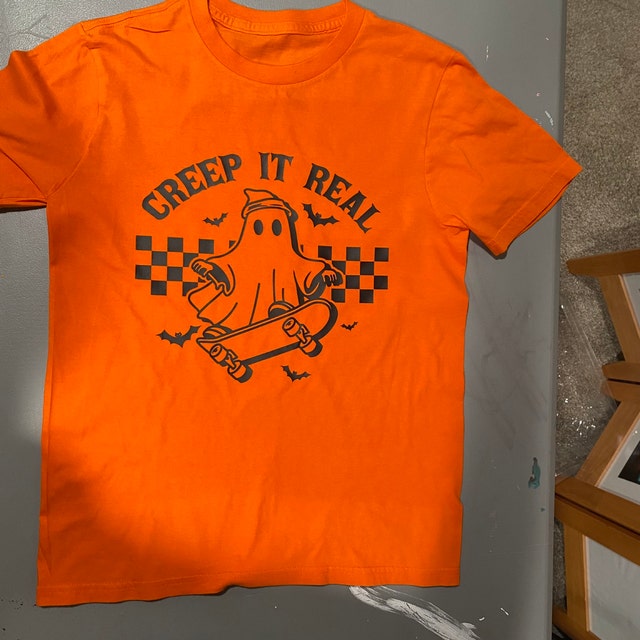 Creep It Real T-Shirt Donna Halloween Fantasma Skateboard - Oversize A Scacchi, Manica Corta