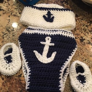 Details about   Nautical Baby Outfit Crochet Navy Sailor Outfit Newborn Sailor Hat Nautical Prop 
