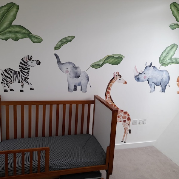 Safari Wall Decal Peel and Stick | Kids Wall Decal | Giraffe Zebra Lion ...