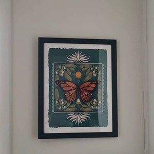 Boho Monarch Butterfly Art, Floral Folk Art and Butterfly Illustration, Native Milkweed and Sun Insect Wall Décor, Flora and Fauna Print