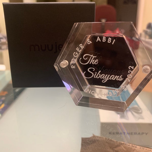 Clear Hexagon Acrylic Wedding Ring Box - Engraved With Romantic Quotes, Magnetic Closure, Ring Bearer Or Proposal - View #11