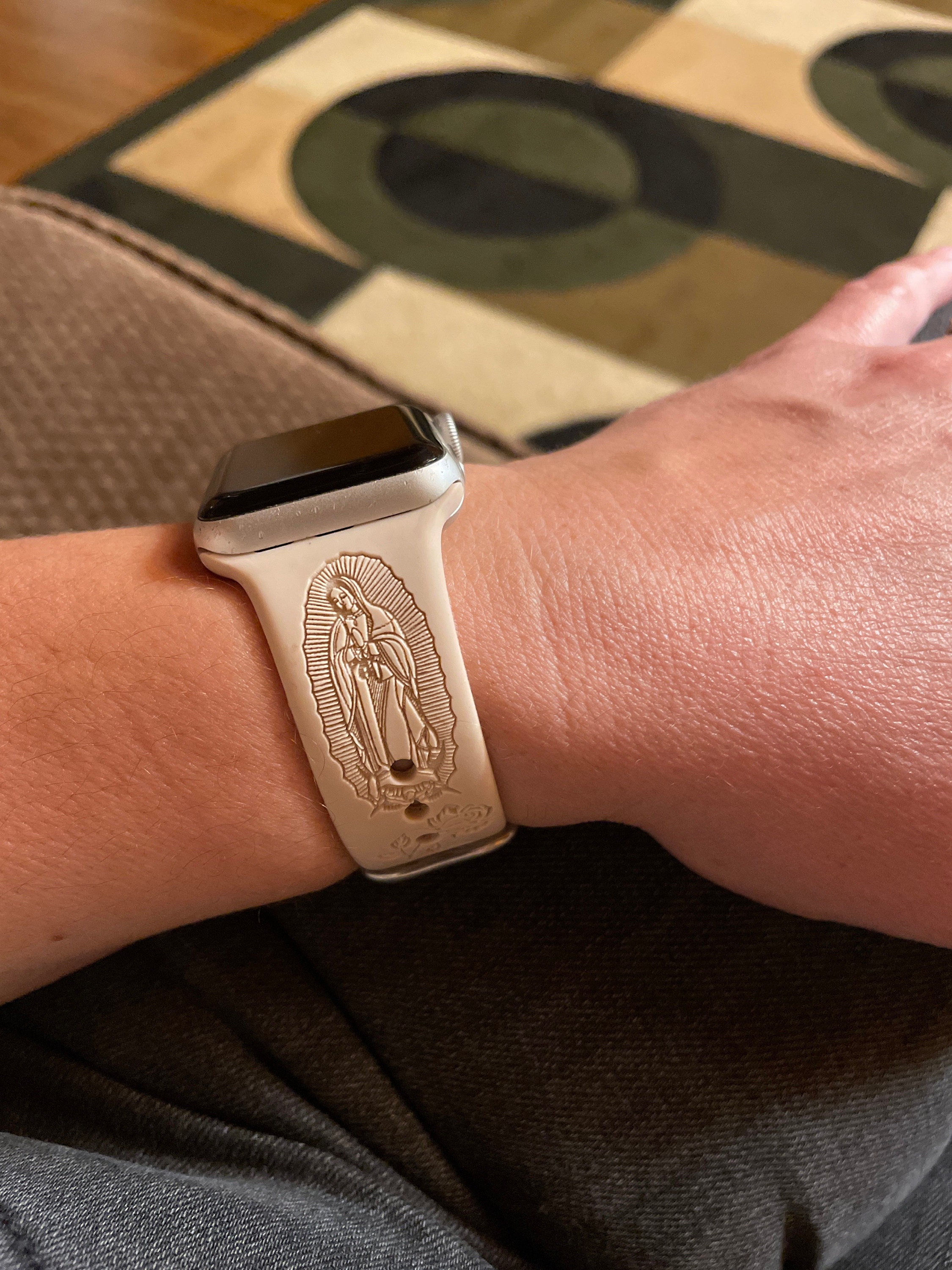 SuperLugano Virgin Mary with Cross Watch Band compatible with Apple Watch iWatch Band Silicone Watch 38/40/41 42/44/45 Strap Laser Jesus God