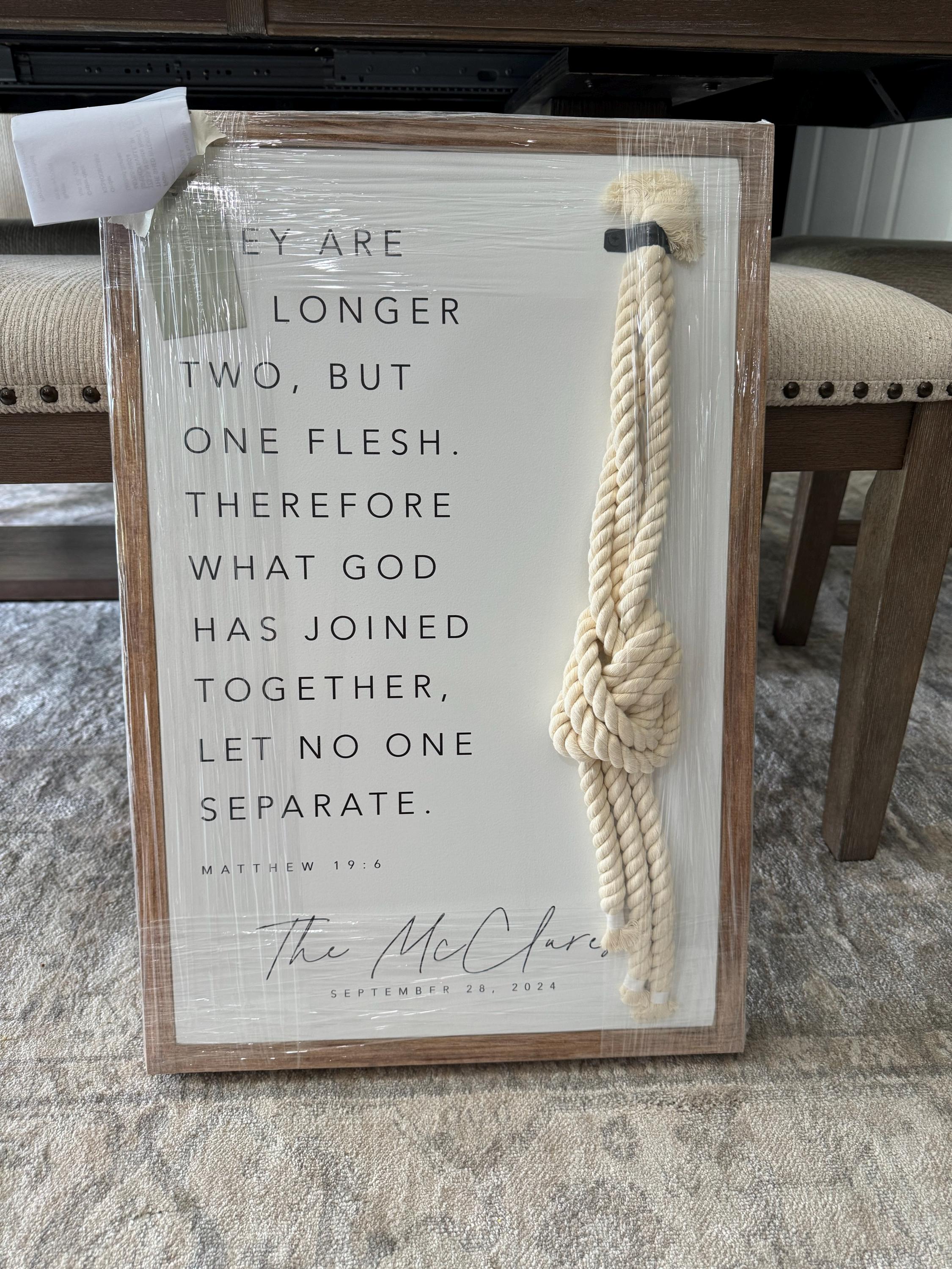 Matthew 19:6 They Are No Longer Two A Cord Of Three Strands Is Not Easily Broken Established Framed Wood Sign Wedding Unity Ceremony Gift