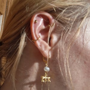 Boucles D'oreilles Pendantes Type 'Crotalia' - Perles D'eau - Style Antique Romain - Fait Main - Occasion