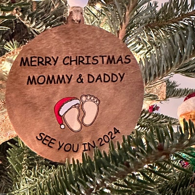 Personalized Baby Announcement Christmas Ornament 2025 - Merry Christmas Mommy & Daddy Keepsake