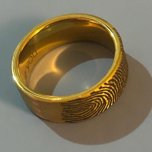 Engraved Fingerprint Hammered Gold Ring, Real Fingerprint Ring