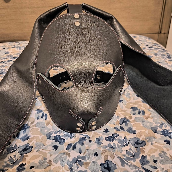 Pink Rabbit Hood Black Leather Bunny Rabbit Pet Play Hood With Pink Stitching - Etsy