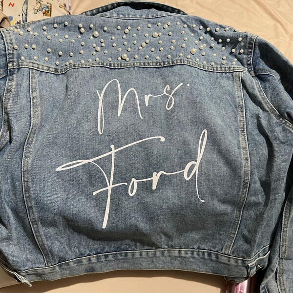 Custom Pearl Denim Jacket Mrs, Customized Jean Jacket, Bridal Party ...