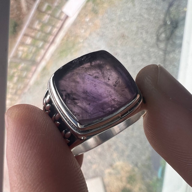 Anello Uomo Argento 925 Con Ametista Naturale - Fatto A Mano, Vintage, Misura Personalizzabile