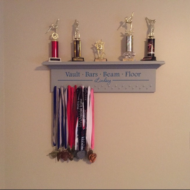 Medal Holder Champions Engraved Trophy Shelf Ribbon Holder Medal Hanger Award Display Personalized gift Trophy Rack Sports Award Display 30"
