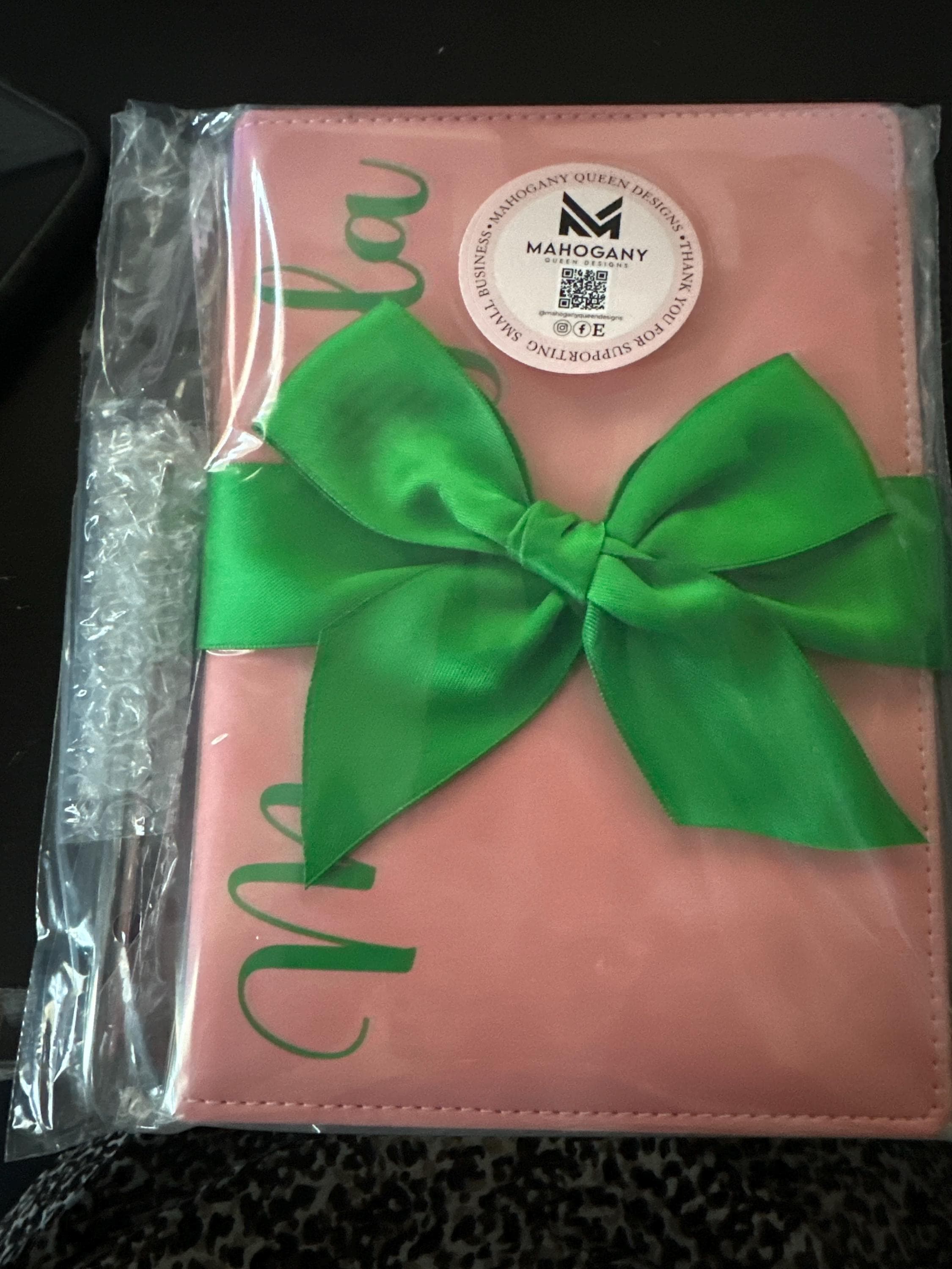 Elegant Personalized Journal, Pink and Green, Notebook, Custom Journal, Custom Notebook, Sorority Gift, Journaling, AKA, Alpha, Kappa, Soror