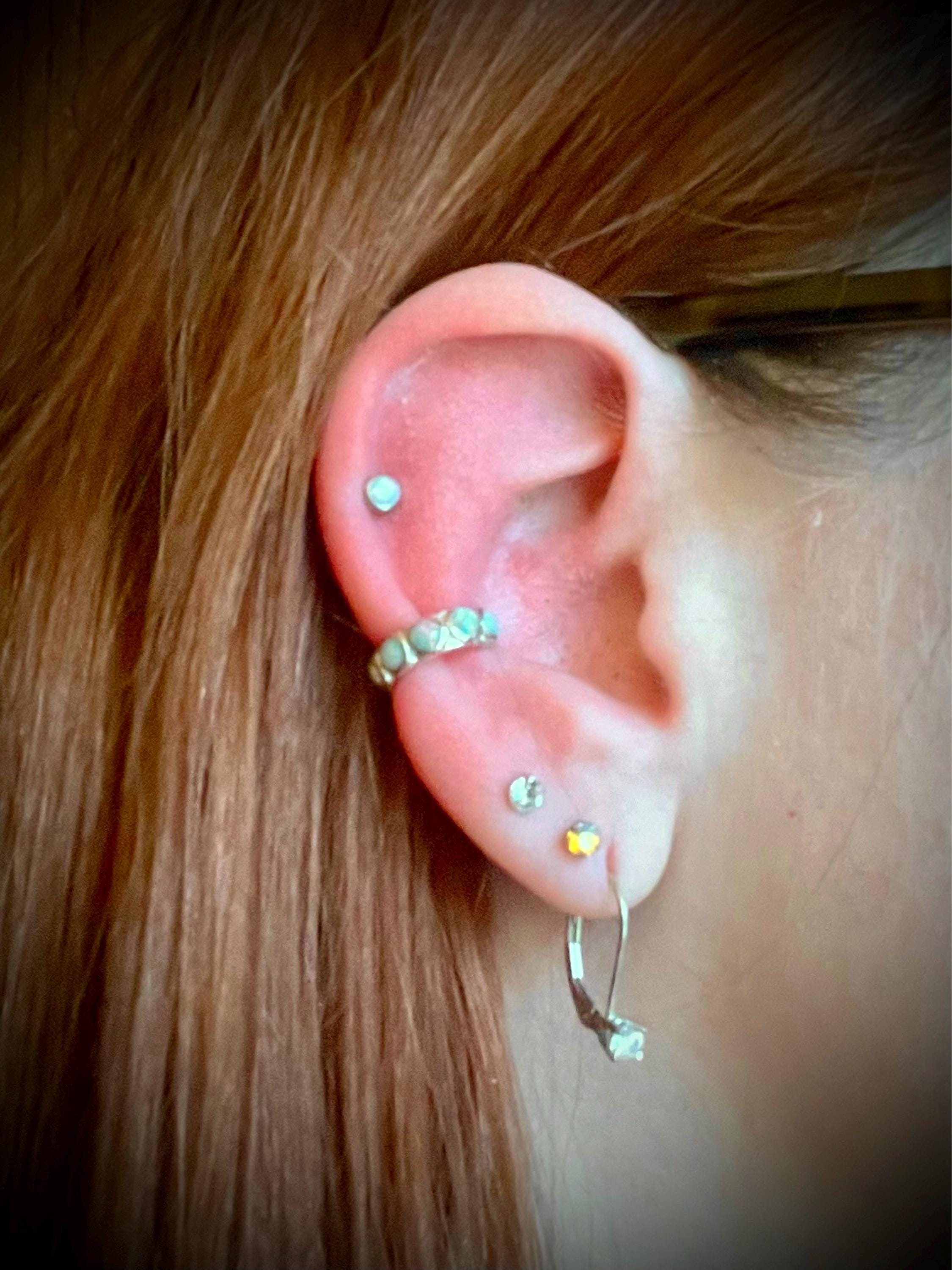 Sterling Silver Ear Cuff Earring Blue Opal Stones Inlay Ear Wrap Earrings Modern Jewelry  Gift for Her - ECU009