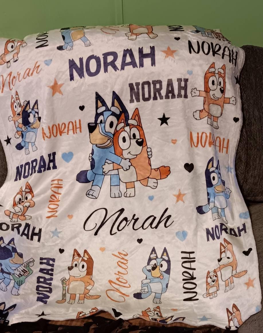 Custom Bluey Blanket | Plush Throw for Kids | Baby Blanket Gift | Bluey Baby Blanket for Boys & Girls | Soft Baby Blankets | Name Blanket
