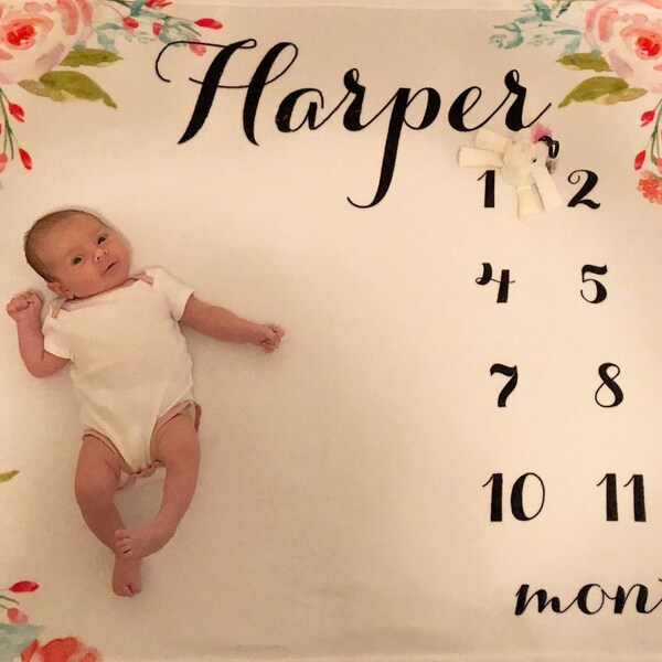 Girl Milestone Blanket Month Growth Tracker Minky Fleece Blanket Custom Girl Milestone Blanket Month Growth Tracker Minky Fleece Blanket Custom