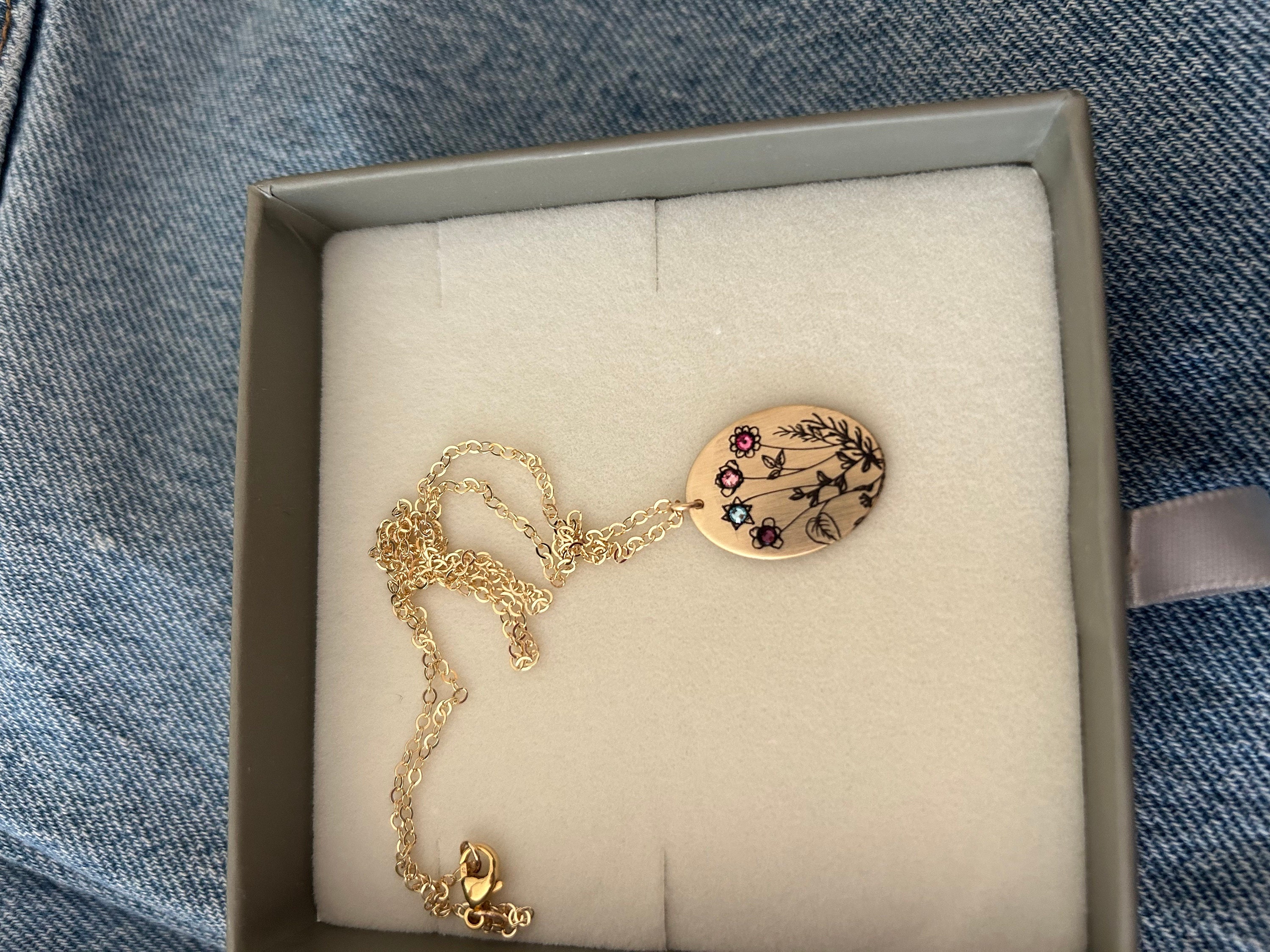 Multi Birth Flower Necklace • Flower Necklace • Floral Pendant Necklace • Mother&#39;s Day Gift • Gift for Mom • Flower Birth Month Oval BFL