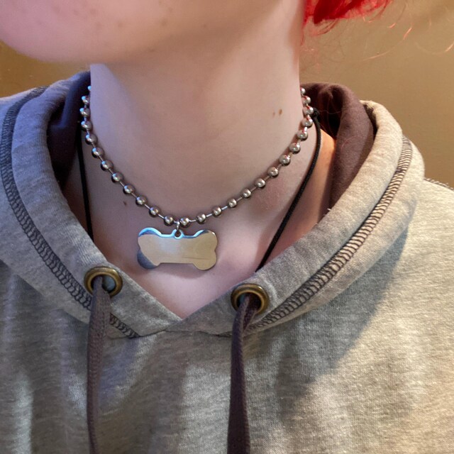 Dog Bone Necklace - 6mm Ball Bead Choker Necklace - Stainless