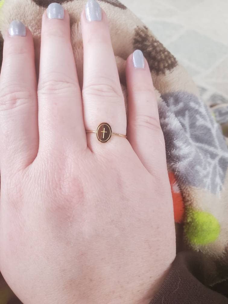 Ovaler Kreuzring, Erbstück Kreuzring, christliches Schmuckgeschenk, Schriftring, Glaube Schmuck, christliches Geschenk, Jesus Schmuck, Gold Kreuz Ring