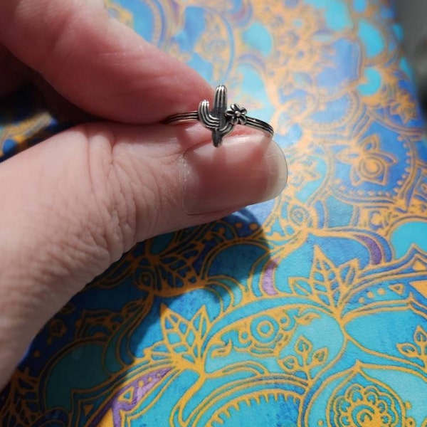 Cute Southwestern Boho Cactus Sterling Silver Ring - Sizes 4-12, .925 Silver Band, Plant Theme Jewelry - View #5
