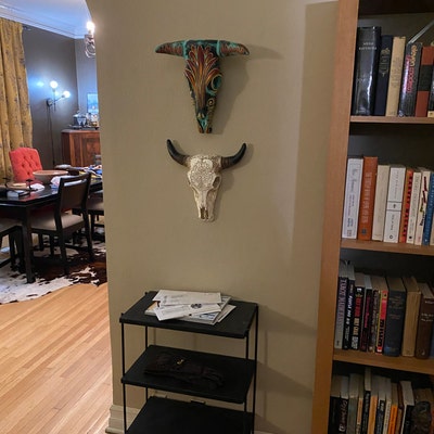 thumbnail image 2 of Bull Bison Skull Tooled Leather Southwest Wall Art – Western Resin Sculpture 2 of 3