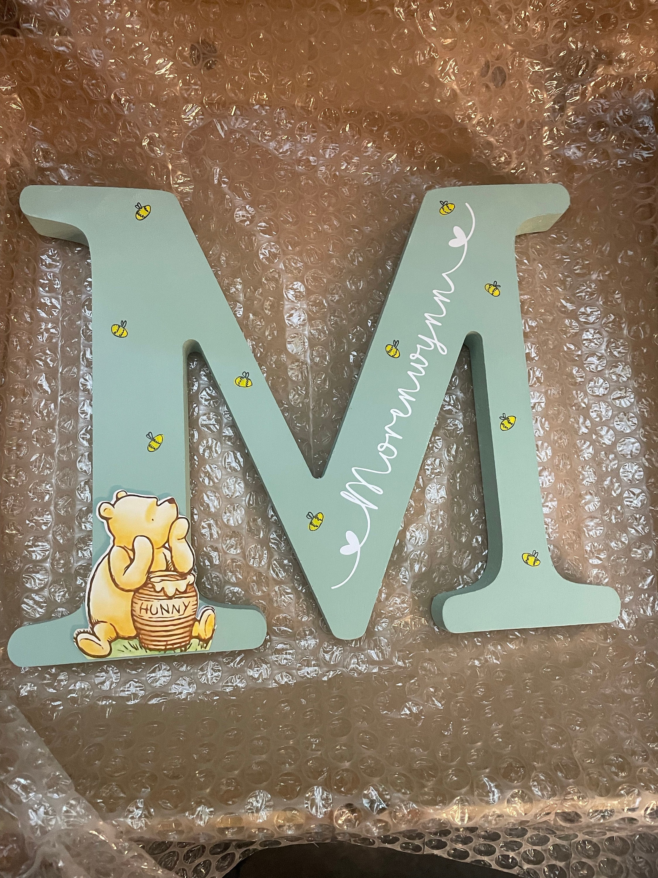 Personalized Wooden Letter, Handmade Wooden Freestanding Winnie the Pooh Letter Name, New Baby Gift Nursery Bedroom Decor Shelfie