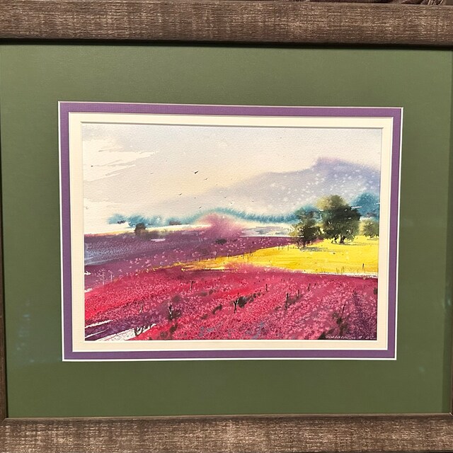 ラベンダー畑の水彩画：オリジナル風景画（16×12インチ） - Etsy 日本