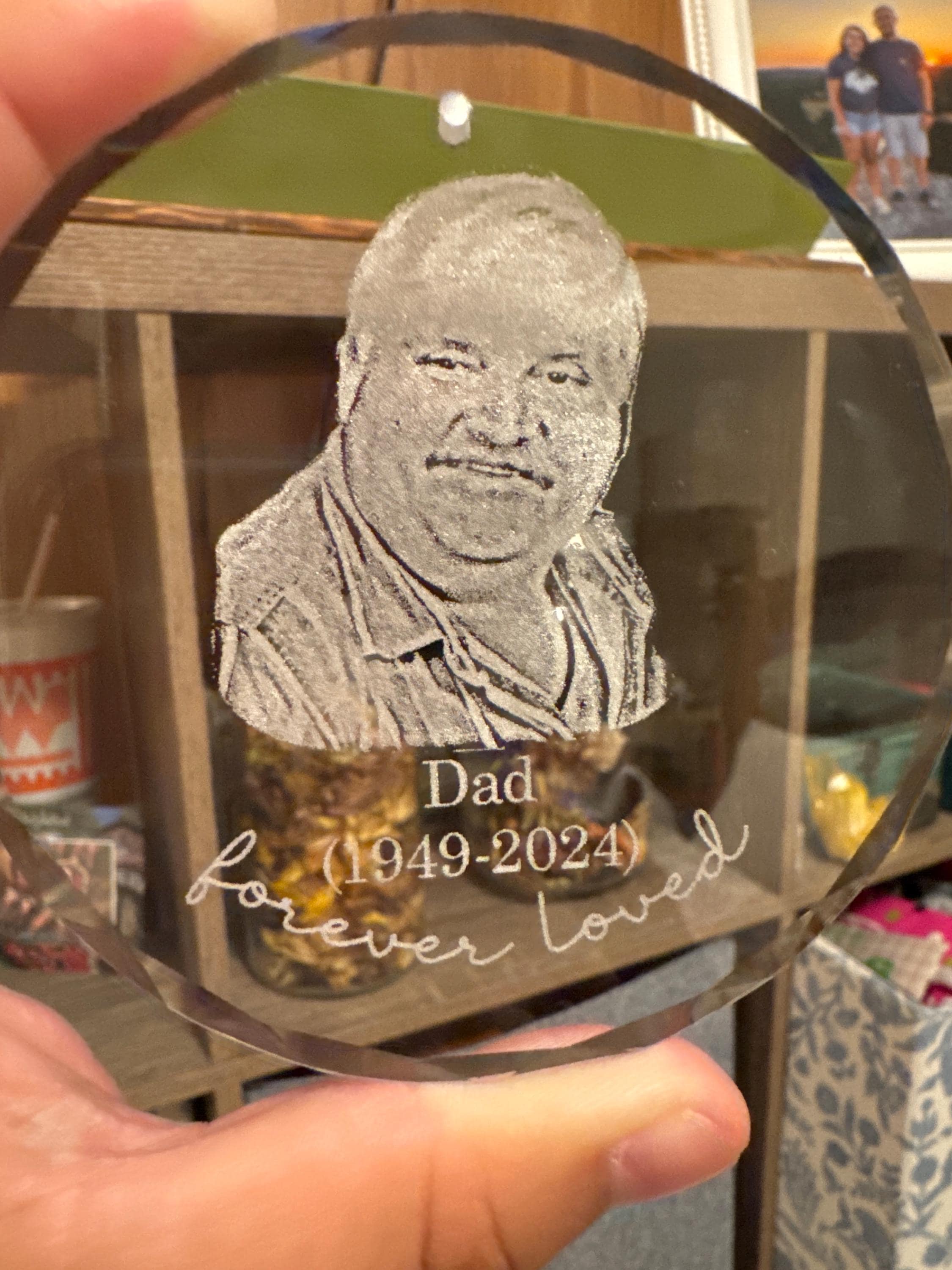 Personalized Memorial Crystal Ornament, Engraved Photo Christmas Ornament, Loss of Father Gift, Sympathy Gift, Remembrance Gift