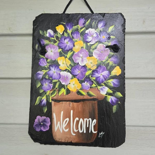 Painted Spring Welcome Slate Sign: Floral Door Hanger - Etsy
