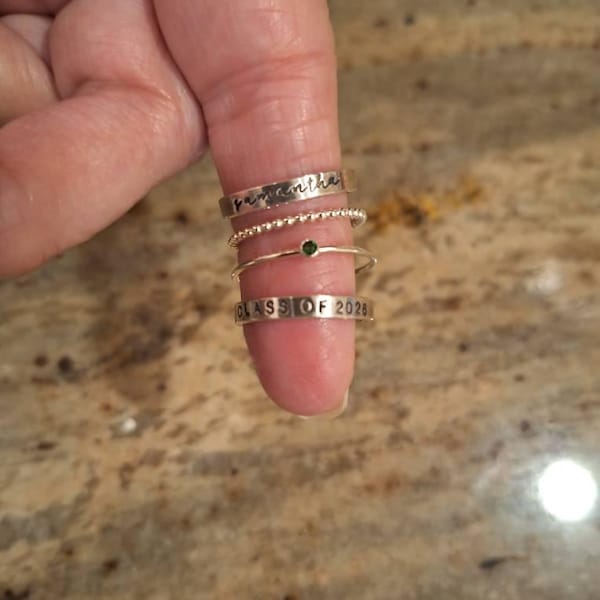 Class Ring Set, Sterling Silver Modern Class Rings, Personalized ...