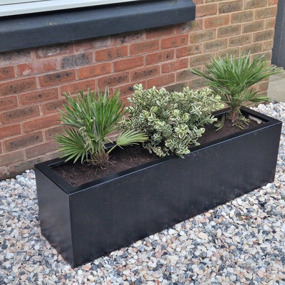 Black Extra Large Metal Garden Planter Pot Trough - Etsy UK