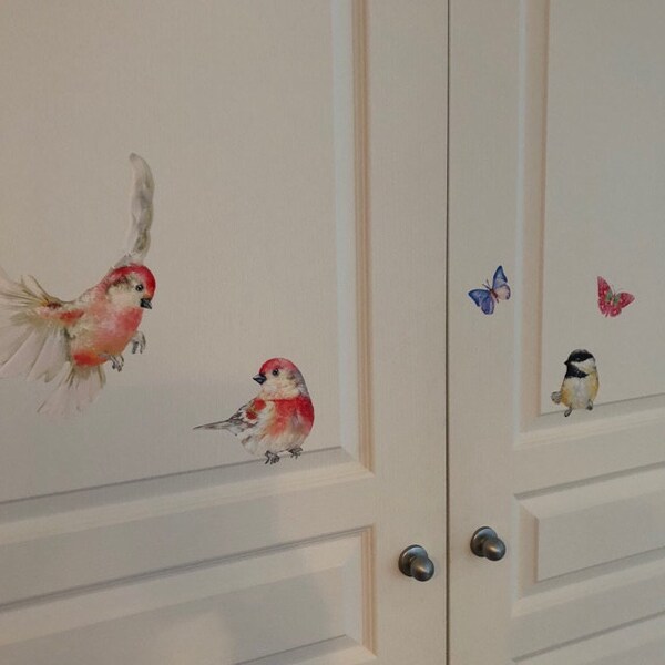 Pink Birds Wall Decals, Fabric Decal, Nursery, Watercolor Birds ...