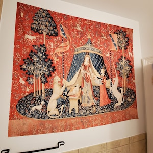 The Lady And The Unicorn Hearing Tapestry Wall Hanging, H65 x W53