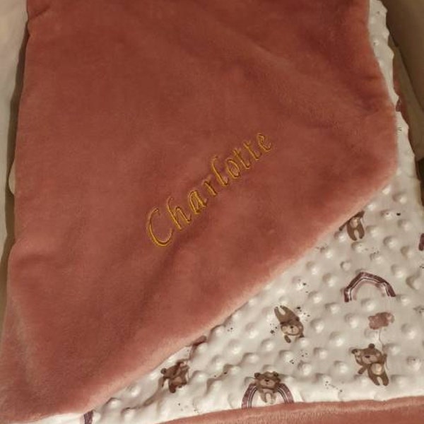 Couverture Bébé Personnalisable - Polaire Douce 100x90 Cm - Broderie Texte Au Choix - Cadeau Naissance
