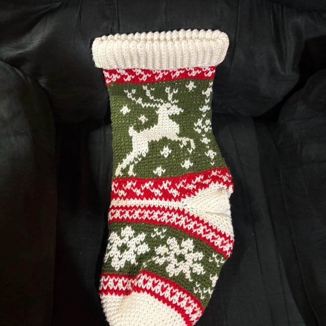 A customer's finished Prancing Deer Stocking Crochet Pattern