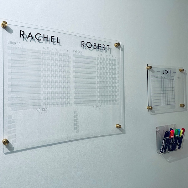 Chore Chart for 2 Kids | Personalized Dry Erase Acrylic Chore Board for ...