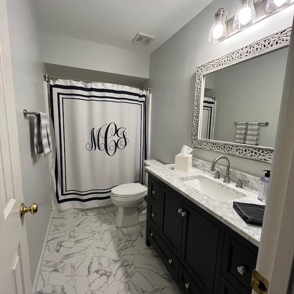 Custom Monogram Shower Curtain & Bath Mat Set: Classy Bathroom Decor - Etsy