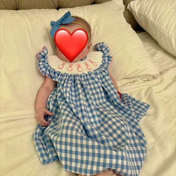 Petit Bebe Girls Purple Gingham Smocked Halloween Bishop Dress main image 1