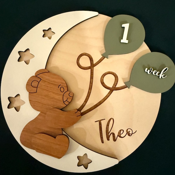 Wooden Interchangeable Teddy Bear Milestone Markers for Baby Photos ...