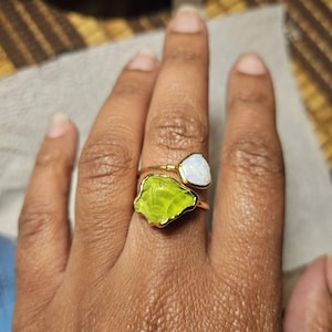Customer photo, Statement Raw Peridot Ring, Yellow Gold August Birthstone
