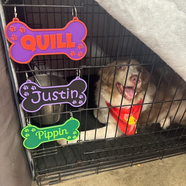 Image showcasing Personalized Dog Crate Sign, Custom Kennel Nameplate, Toy Box Sign ...