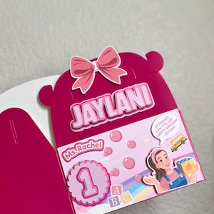 Rachel gable box/ party favors/ ms’s rachel/Cake Shaker Topper/ boy mss rachelbox custom treats/ Toppers/Party Favors/ Personalized stickers