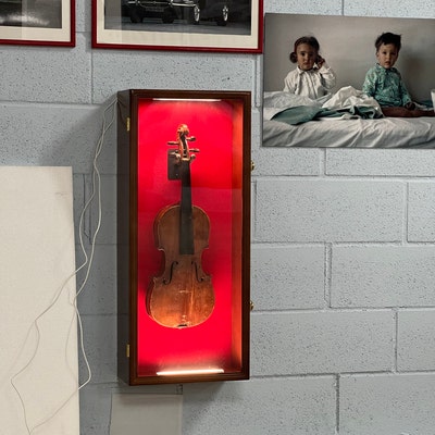 Violin Display Case With UV Protection - Lockable Wall Cabinet, Solid Beech, Felt Interior