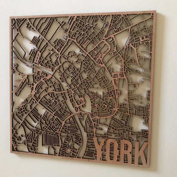 York Laser Cut Street Maps Wooden Map - Etsy UK