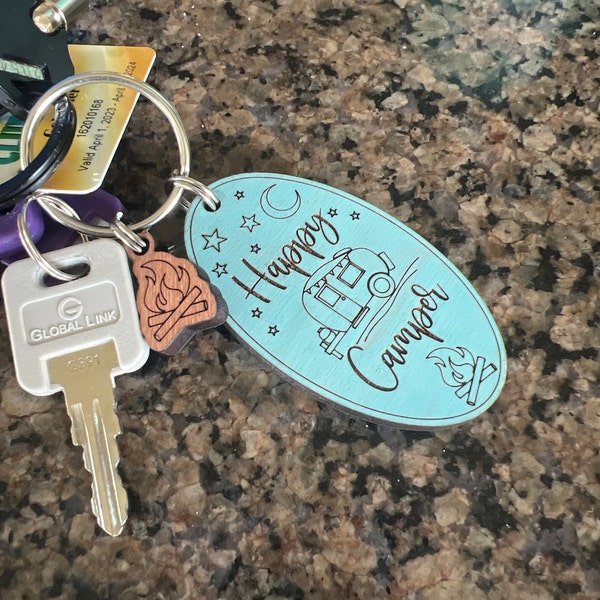 HAPPY CAMPER Keychain With Charm, 5 Charm Options, Camping Camper Tent ...