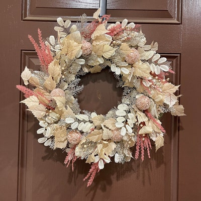 Rustic Fall Winter Wreath for Front Door With Berries, Red and Beige ...