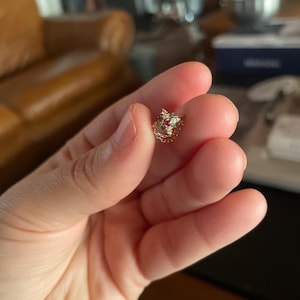 14K Solid Gold Ruby Tsavorite Hinged Clicker Blossom Flower Gemstone Dangle Chain Hoop Ring Cartilage Daith Huggie Hoop Earring Clicker Ring