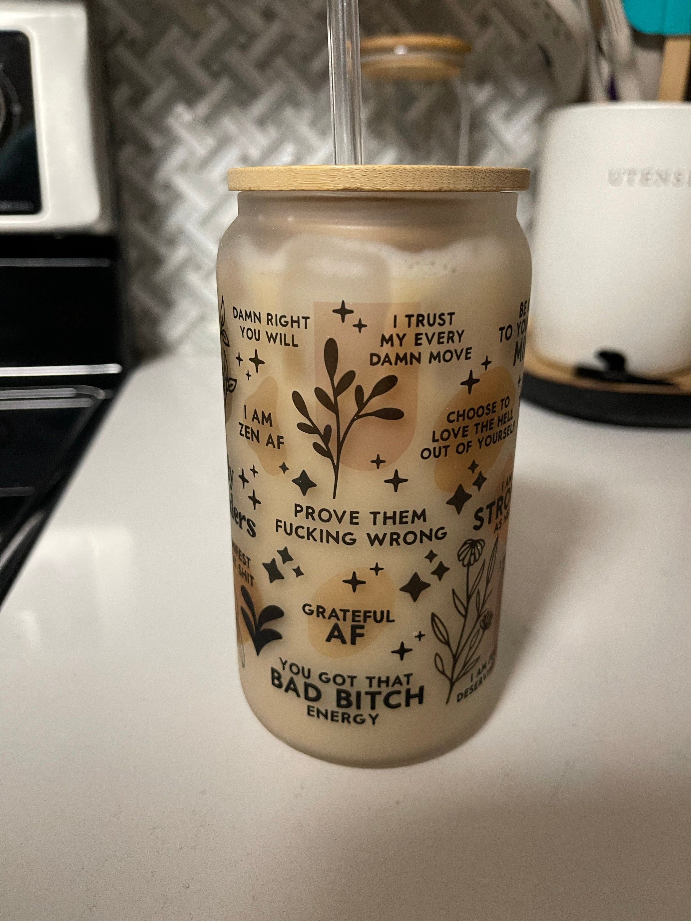 Mental Health Tumbler with Lid and Straw, Daily Affirmations Glass Cup, 16oz Daily Affirmations Tumbler, Gift for Her/Bestie, Soul Sister, BFF, Best Friend Tumbler